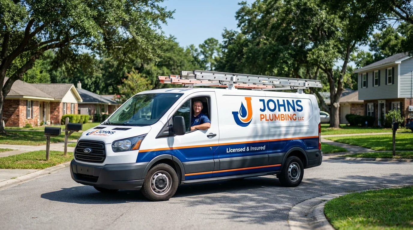 Johns Plumbing LLC service van in Arlington, MA