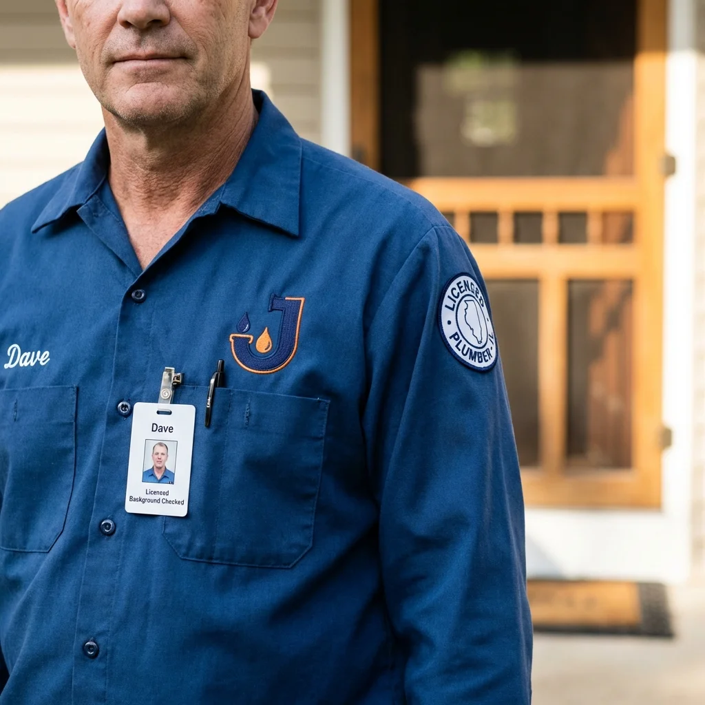 Licensed plumber showing ID badge in Arlington, MA