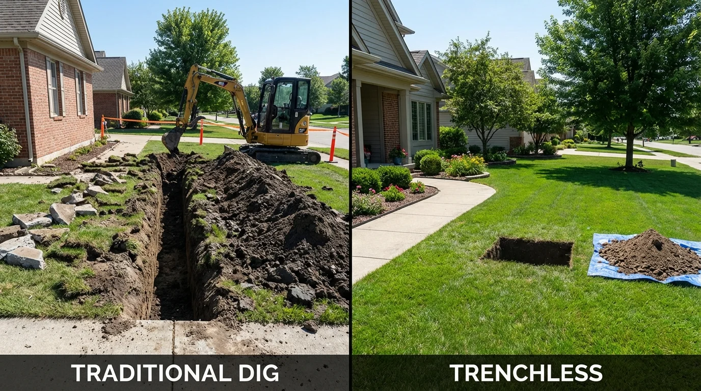 Trenchless sewer repair with minimal yard damage versus traditional excavation in Arlington, MA